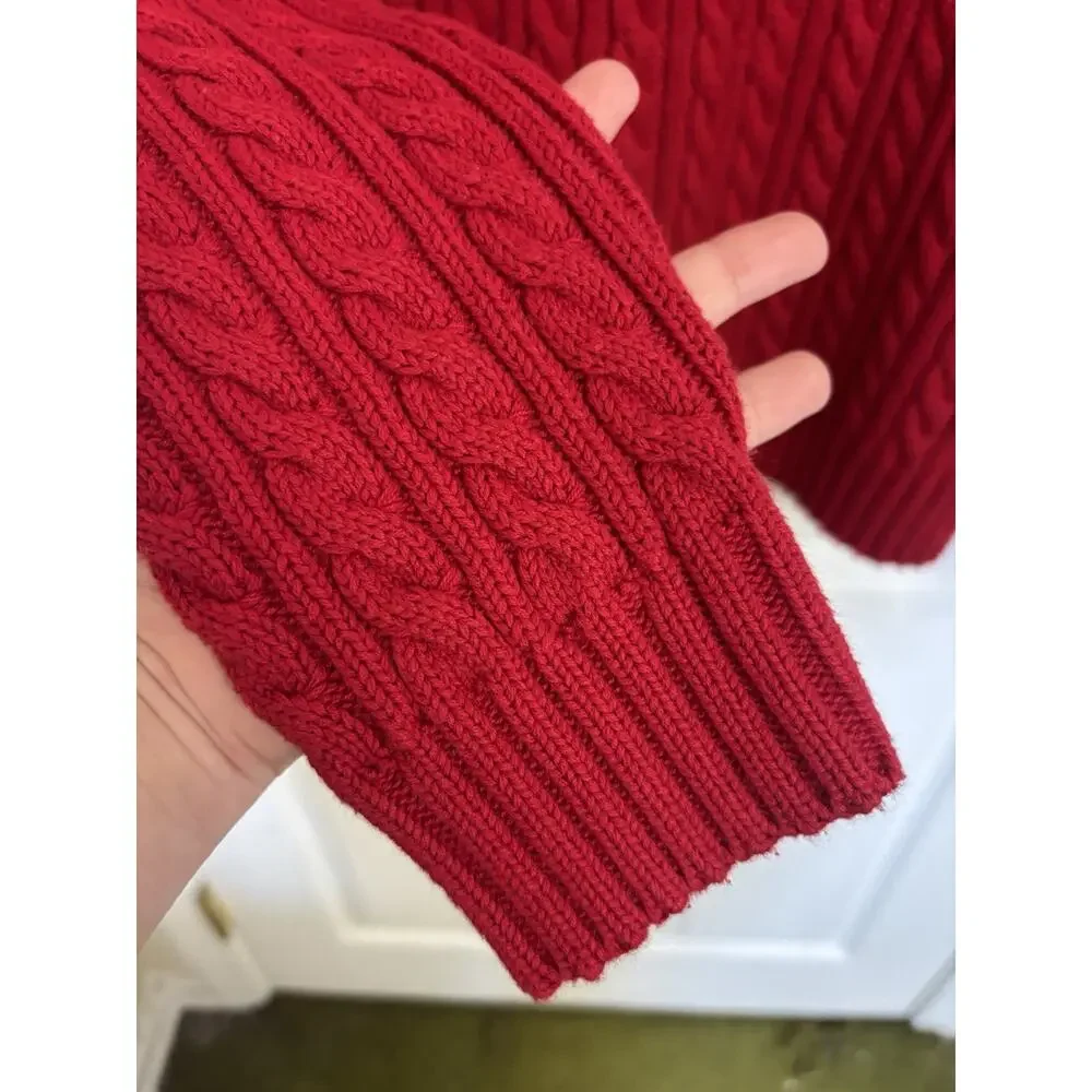Y2K Lauren Ralph Lauren Red Cable Knit Crewneck Sweater Crest Small Australia